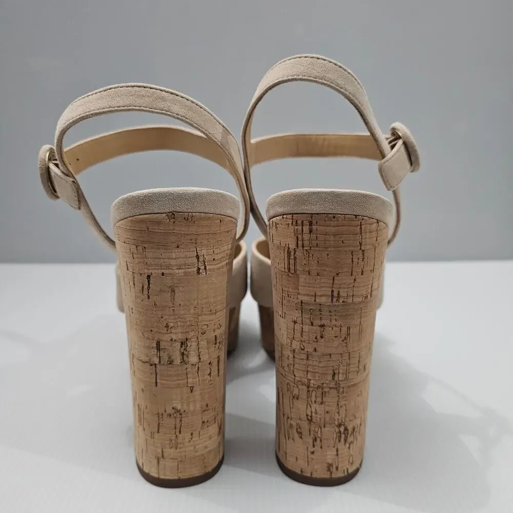 Veronica Beard Lucille Platform Sandal Womens 10 Ecru Suede Cork Block Heel